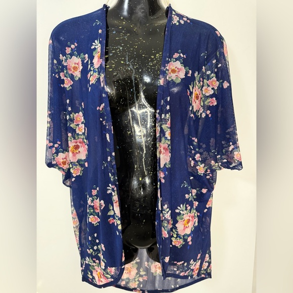 🌟Day G Sheer Blue Floral Print Women's Kimono Cardigan Size S - NWT - Picture 1 of 4